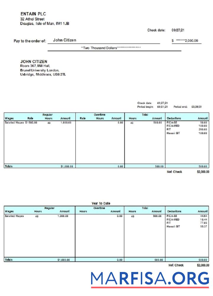 Downloadable United kingdom Pay Stub Word download for verification